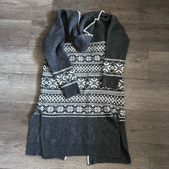 Aspen Fair Isle Hooded Open Front Duster Cardigan Sweater Size XL - Picture 4 of 6